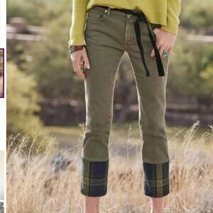 FP FREE PEOPLE Driftwood Green & Plaid Cuff Colette Crop Jeans 26
